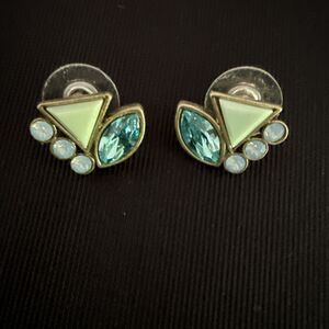 Vintage Silpada KR Brass Post Earrings with Blue Crystal and Rhinestones